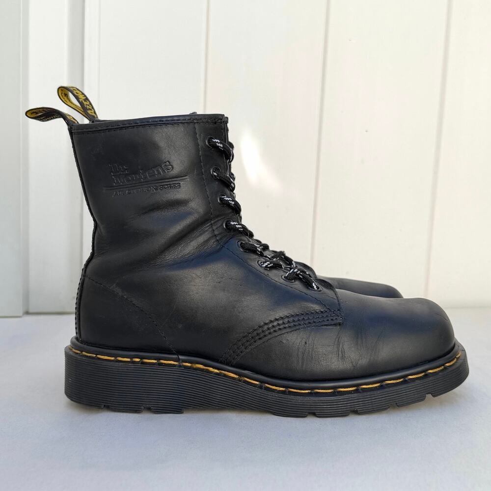 Vintage UK7 US9 Y2K Dr Martens 1460 Waxy Black Leather Wedge England Square Toe